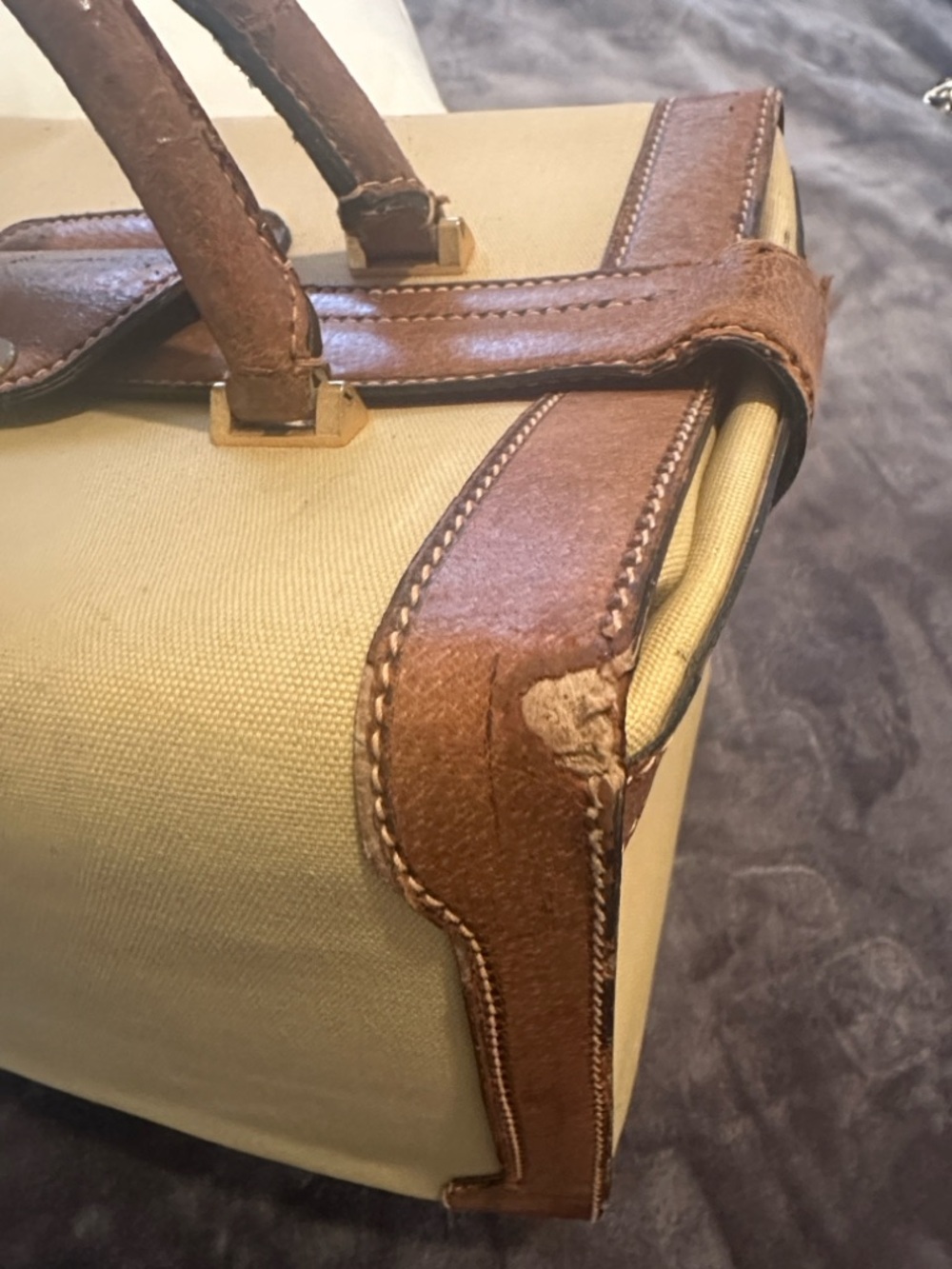 GUCCI Vintage1970s Doctor travel bag Cream Canvas and Tan Leather Top-Handle - Picture 6 of 15